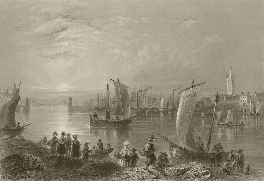 Associate Product Montrose, with the harbour and chain bridge. Scotland. BARTLETT 1842 old print