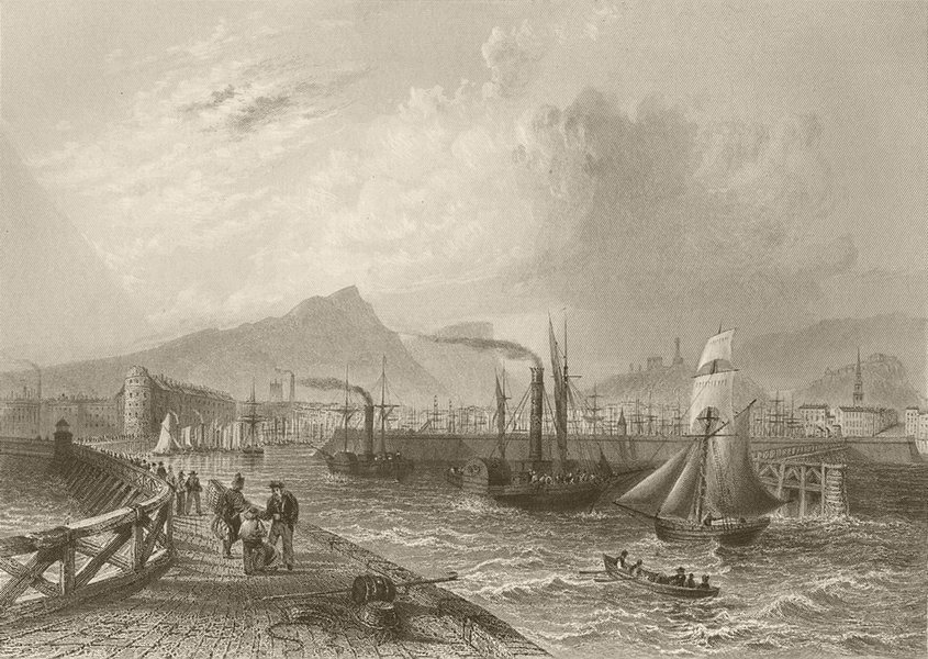 Associate Product Leith pier and harbour. Scotland. BARTLETT 1842 old antique print picture