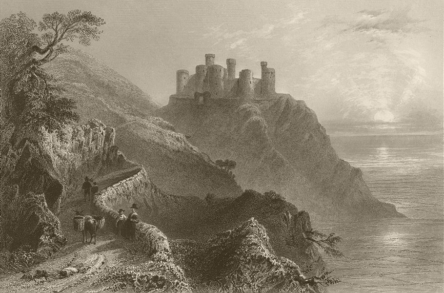 Associate Product Harlech Castle, North Wales. BARTLETT 1842 old antique vintage print picture