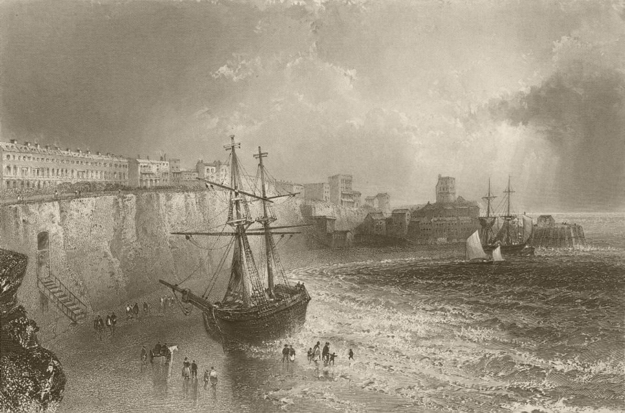 Associate Product Broadstairs, Isle of Thanet, vessel ashore, Kent. BARTLETT 1842 old print