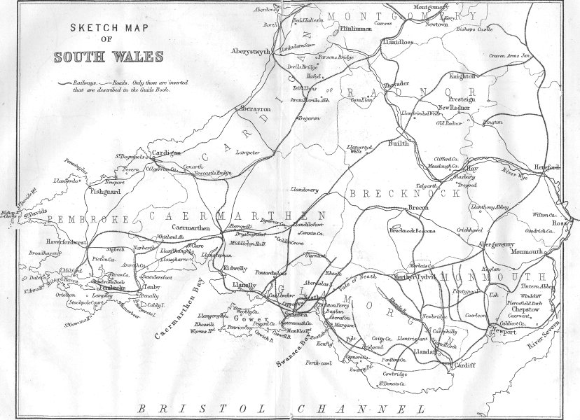 WALES. Sketch map of South Wales 1874 old antique vintage plan chart