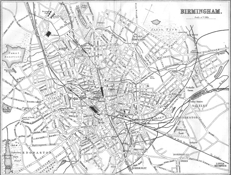 WARCS. Birmingham town plan 1874 old antique vintage map chart