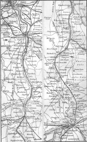 RAILWAYS. Newcastle, Carlisle, Shields, Tynemouth 1874 old antique map chart