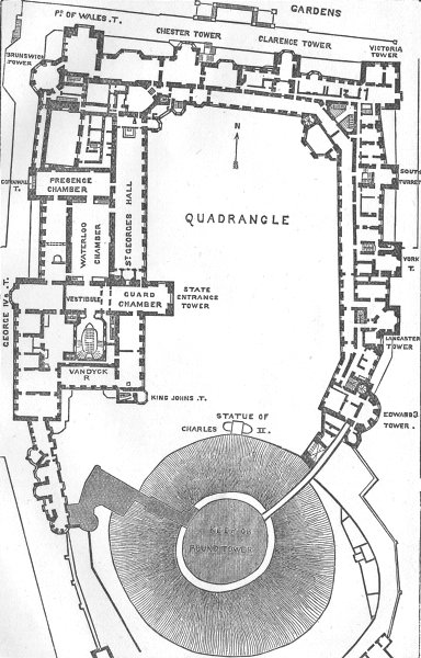 BERKS. Ground-Plan of Windsor Castle 1874 old antique vintage map chart