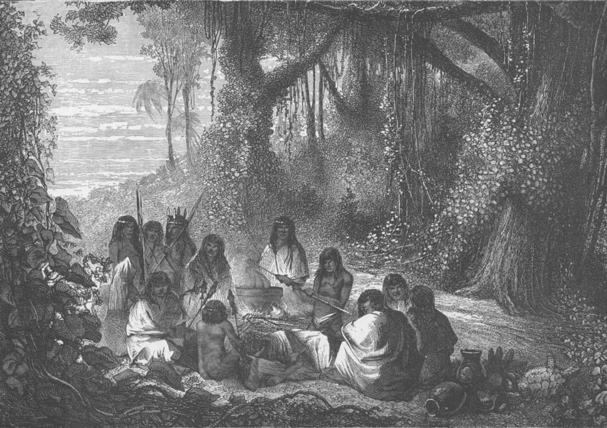 Associate Product CARIBBEAN. Halt of Indians at the threshold of the forest 1890 print