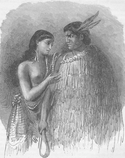 NEW ZEALAND. Maori chief Heki & wife, from the Bay of Islands 1890 old print