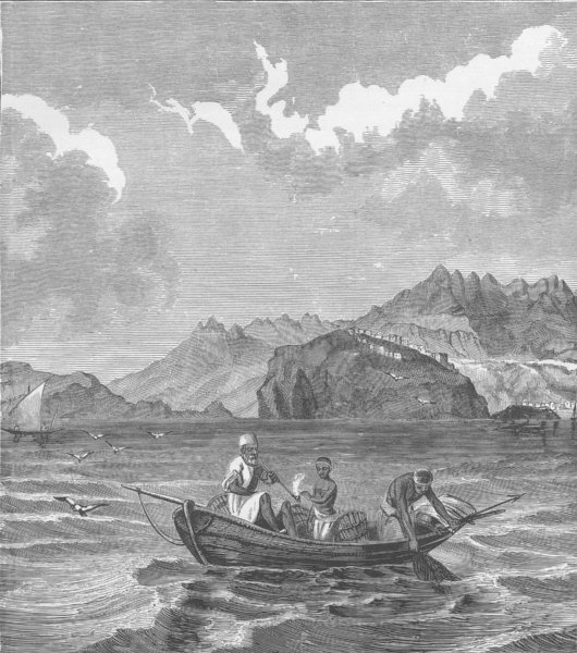 SUDAN. An Arab fishing-boat on the Red Sea (Bahr al-Ahmar)  1890 old print