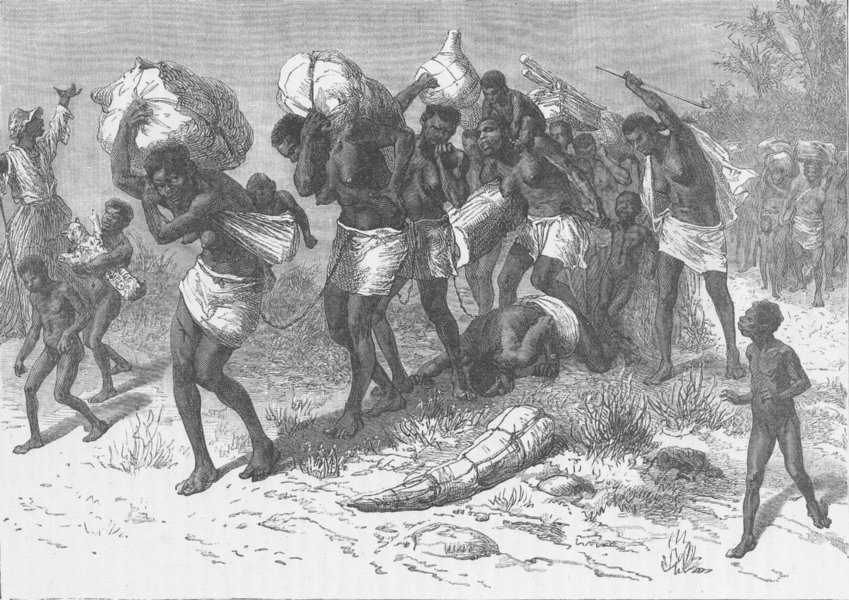 ANGOLA. Slave Gang of Coimbra, a Portuguese Mulatto of Bihe 1891 old print