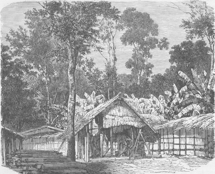 GABON. Gabon Village in the woods 1891 old antique vintage print picture