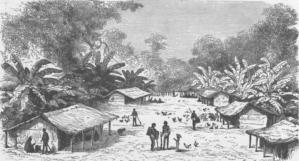 GABON. Village of Obamba, on the River Ogooue 1891 old antique print picture