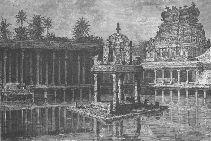 INDIA. Sacred Tank, Thiruchchirapalli 1892 old antique vintage print picture