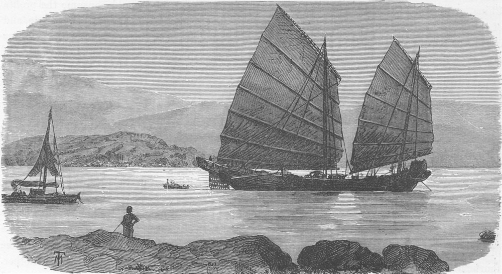 CHINA. Chinese Junk 1892 old antique vintage print picture