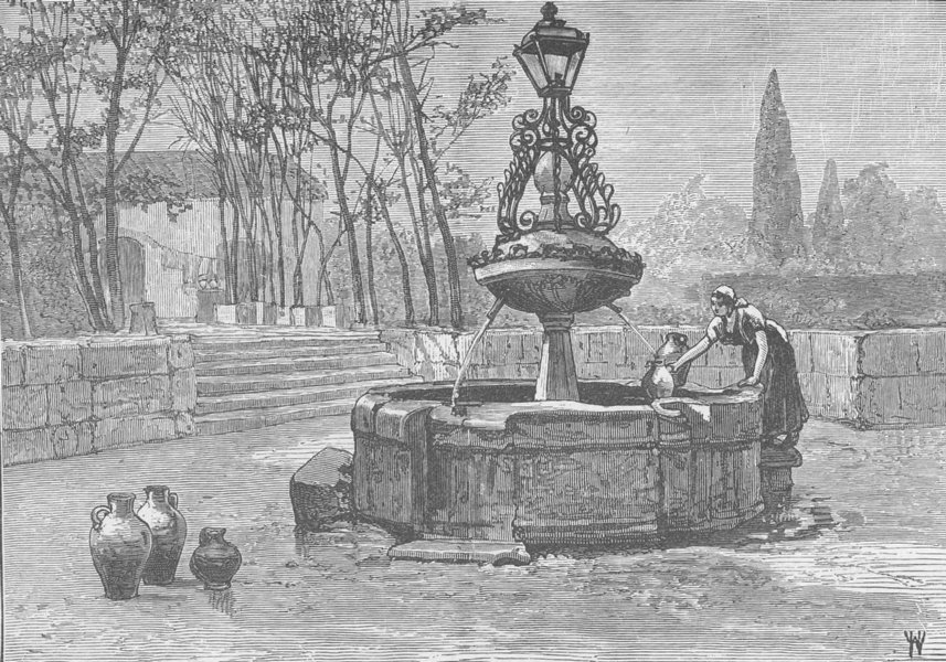 Associate Product SPAIN. Fountain in Salamanca 1894 old antique vintage print picture