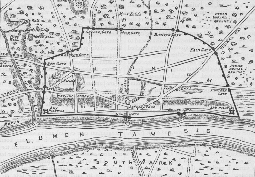 LONDON. Plan of Roman London c1880 old antique vintage map chart