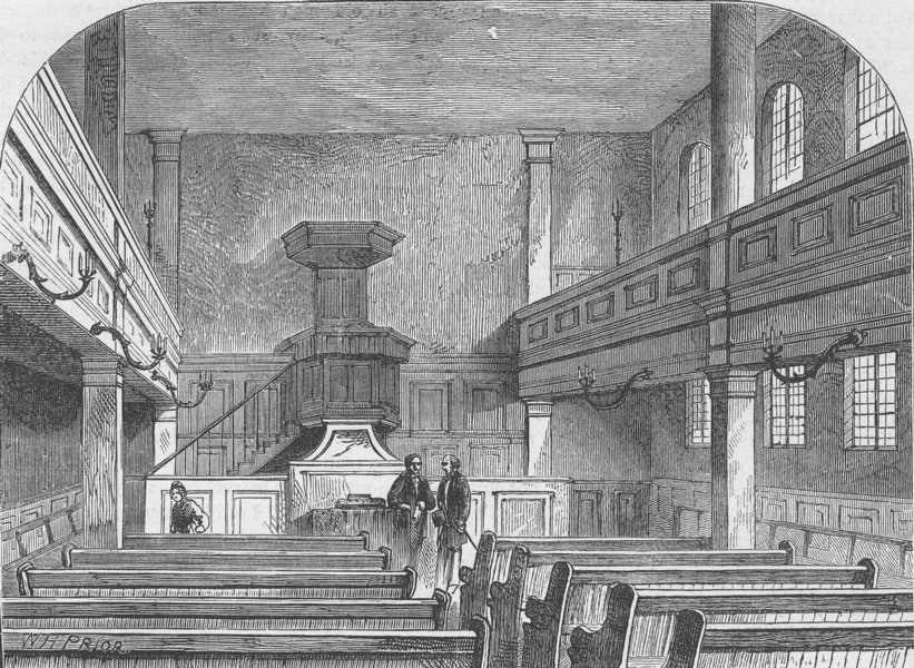 Associate Product FETTER LANE. Interior of the Moravian chapel. London c1880 old antique print