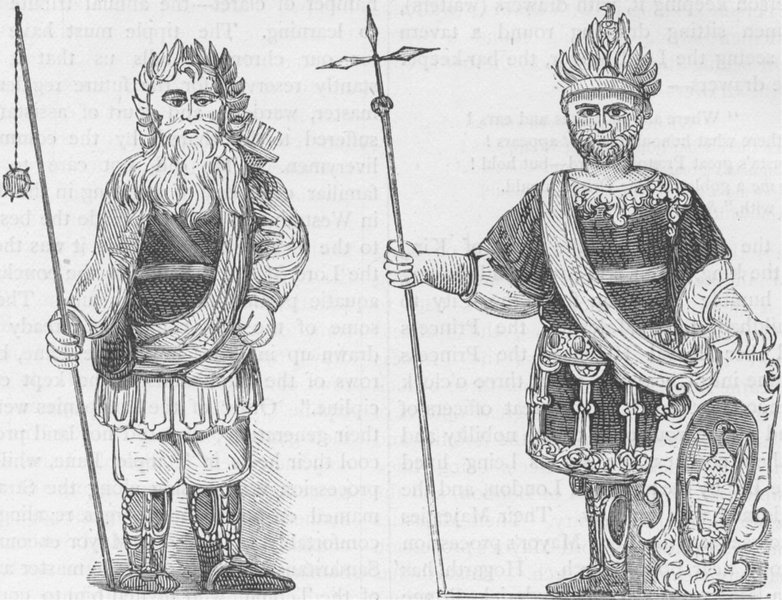 Associate Product CHEAPSIDE. Figures of Gog and Magog set up in Guildhall after the fire c1880