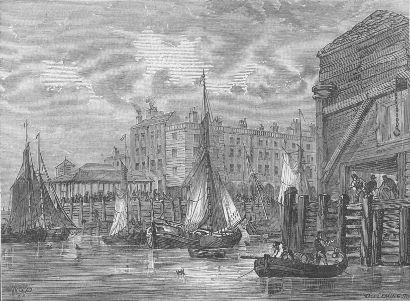 Associate Product LOWER THAMES STREET. Billingsgate in 1820. London c1880 old antique print