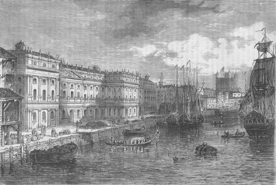LOWER THAMES STREET. The old Custom House in 1753, after Maurer. London c1880