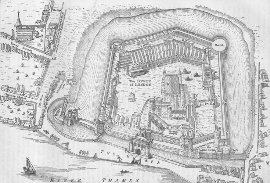 THE TOWER OF LONDON. The Tower. From Haiward & Gascoyne's 1597 survey c1880 map