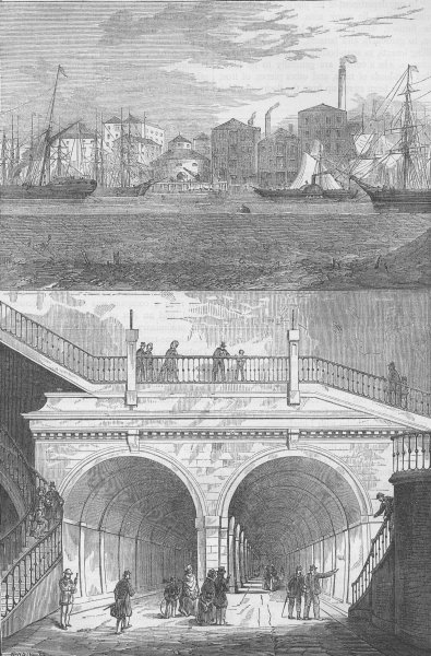 LONDON DOCKS. The Thames tunnel as it was when originally opened c1880 print