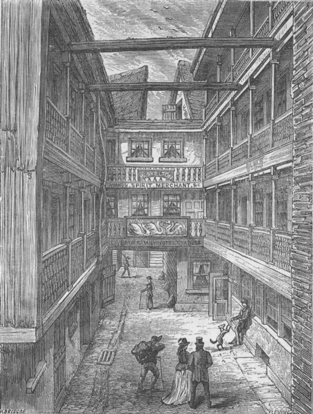BISHOPSGATE. The four swans inn (taken shortly before its demolition) c1880