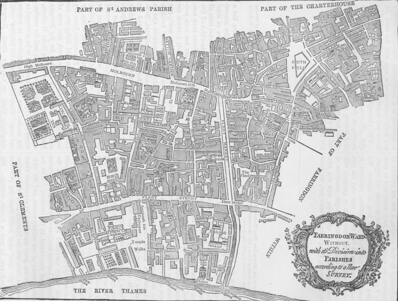 Associate Product SMITHFIELD. Map of Farringdon ward without, 1750. London c1880 old antique