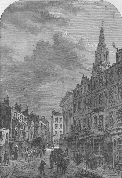 ST.MARTIN'S-IN-THE-FIELDS. St.Martin's Lane, 1820. London c1880 old print