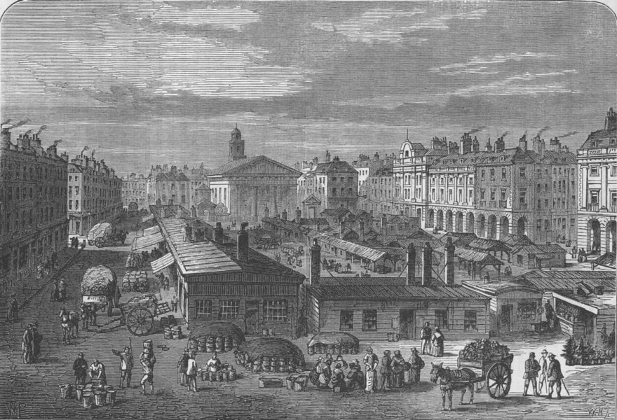 COVENT GARDEN. Covent Garden Market about 1820. London c1880 old antique print