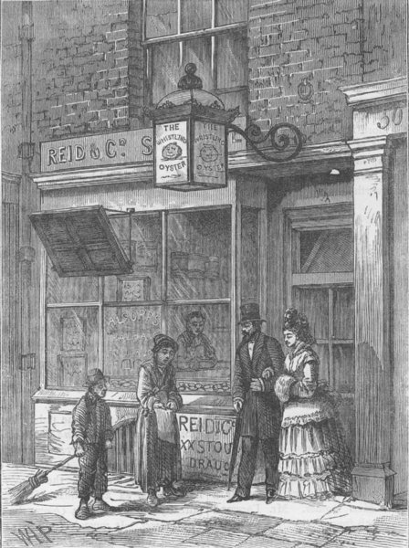 COVENT GARDEN. The "Whistling Oyster". London c1880 old antique print picture