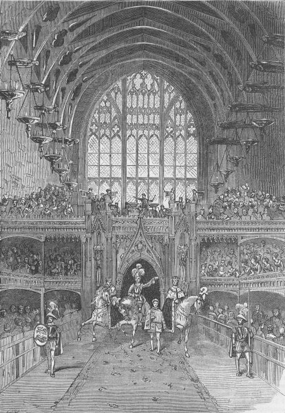 Associate Product WESTMINSTER HALL. Coronation of George IV. The champion's challenge c1880