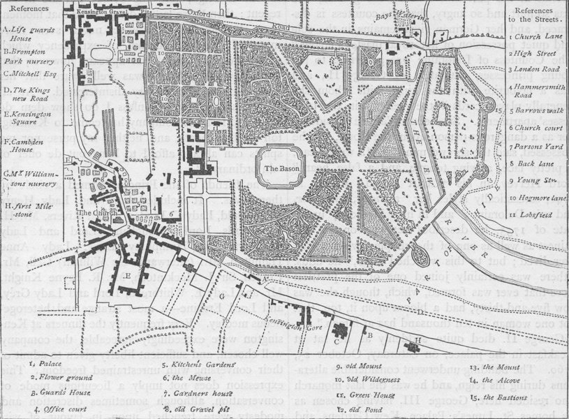 Details About Kensington Palace Kensington In 1764 From Rocque S Map London C1880