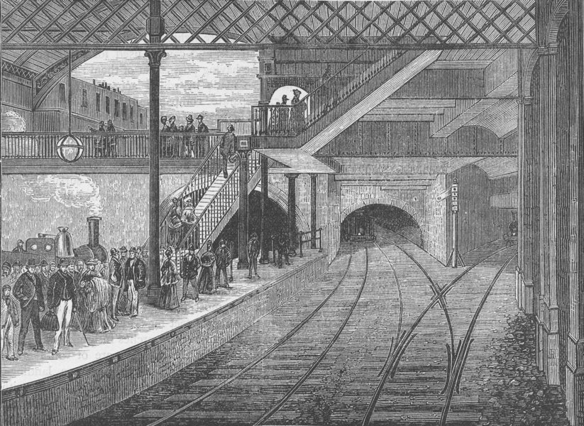 Associate Product LONDON UNDERGROUND. King's Cross underground station in 1868 c1880 old print