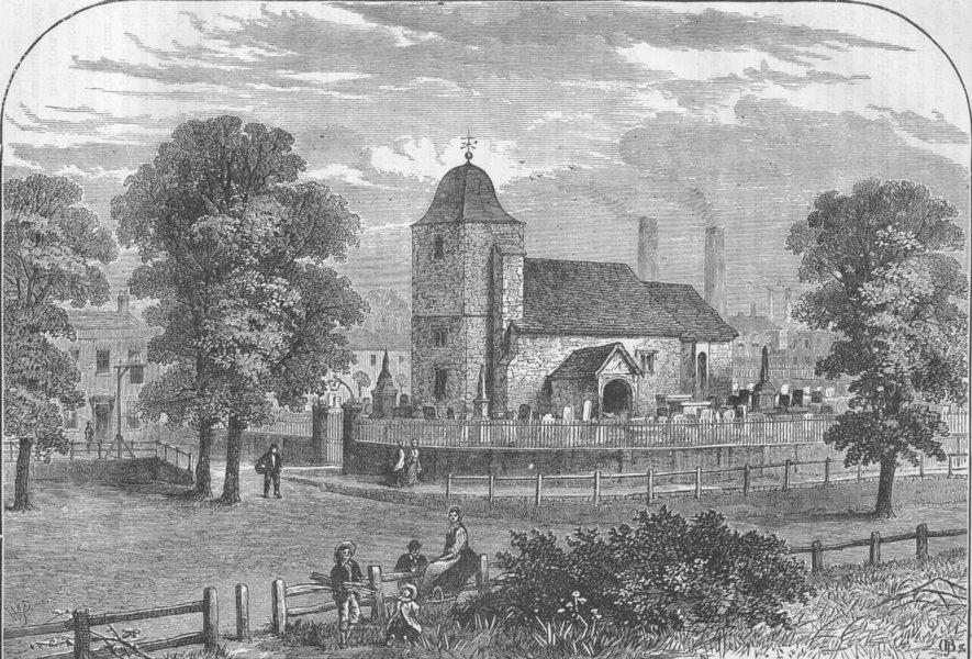 ST.PANCRAS. St.Pancras Church in 1820. London c1880 old antique print picture