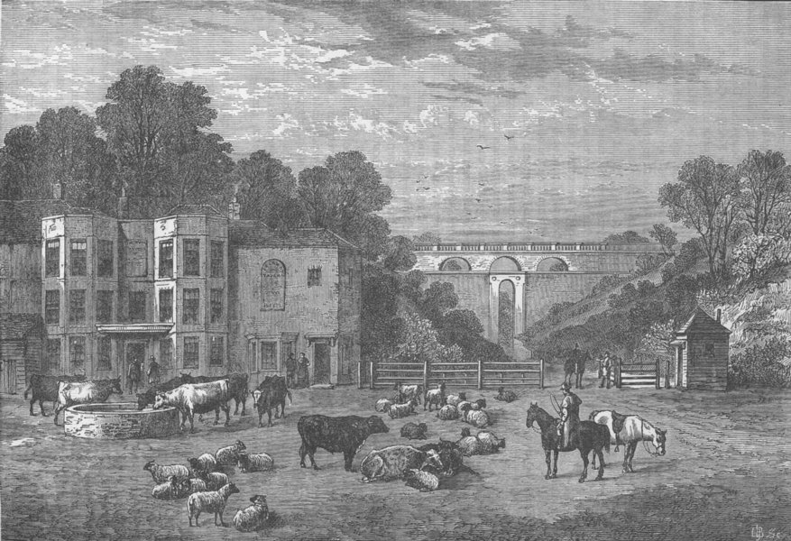 HIGHGATE. Highgate Archway Gate and Tavern, in 1825. London c1880 old print