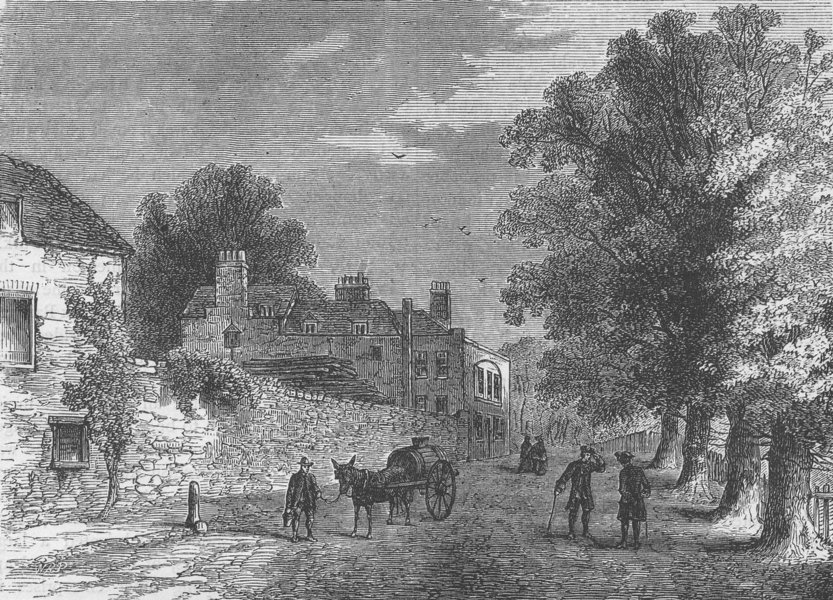 Highgate Archway Gate and Tavern in 1825 HIGHGATE London c1880 old print 