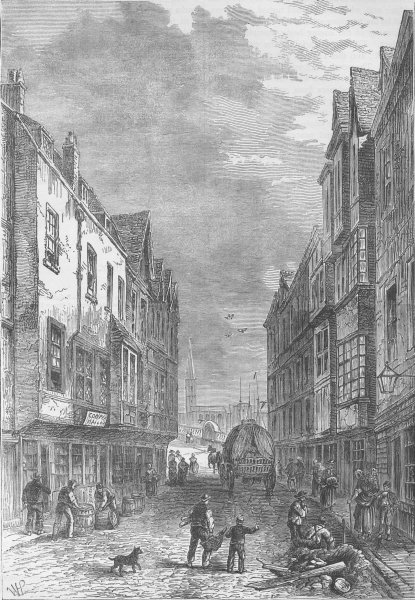 Associate Product SOUTHWARK. The bridge-foot, Southwark, in 1810. London c1880 old antique print