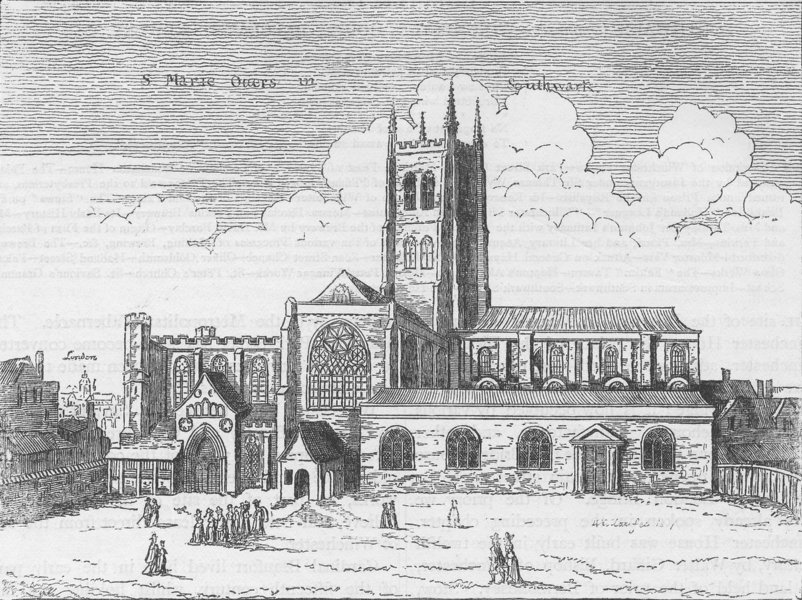 Associate Product SOUTHWARK. View of St.Mary Overy, from a 1647 etching by Hollar. London c1880