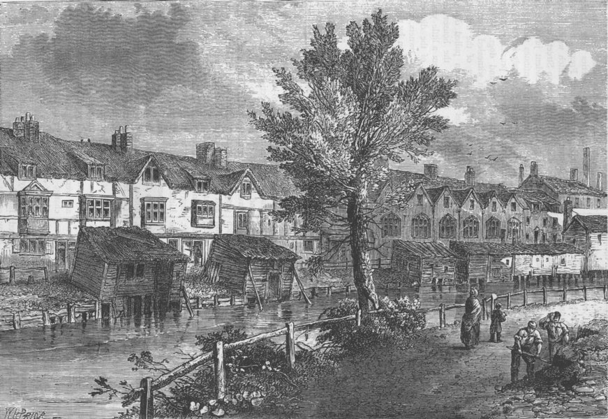 Associate Product BERMONDSEY. Old Houses in London Street, Dockhead, about 1810 c1880 print