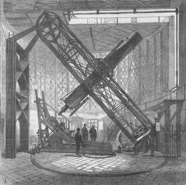 GREENWICH OBSERVATORY. The Great Equatorial Telescope in the Dome. London c1880