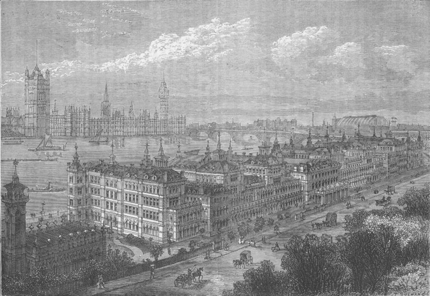 LAMBETH. St. Thomas's Hospital. London c1880 old antique vintage print picture