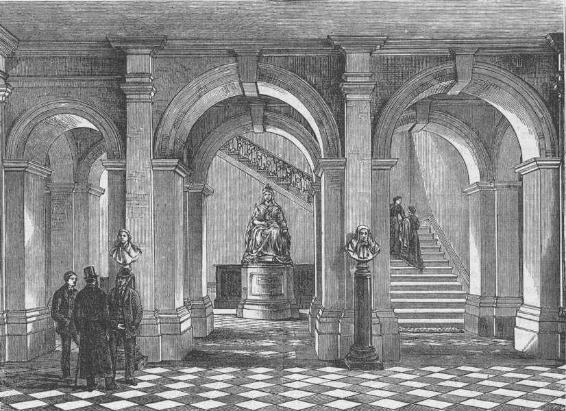 LAMBETH. The entrance-hall, St.Thomas's Hospital. London c1880 old print