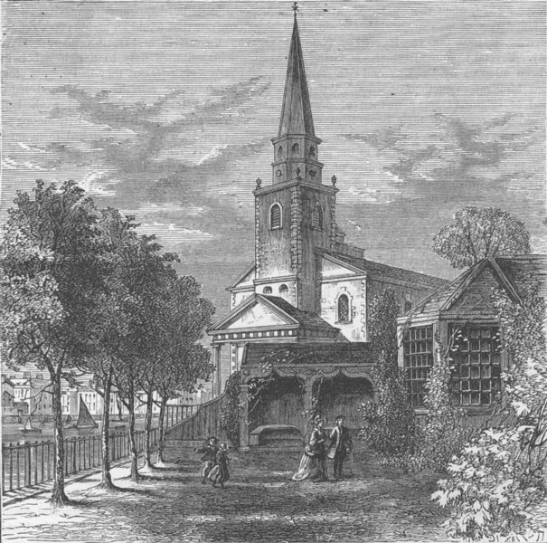 Associate Product VAUXHALL. Old Battersea Church (1790). London c1880 antique print picture