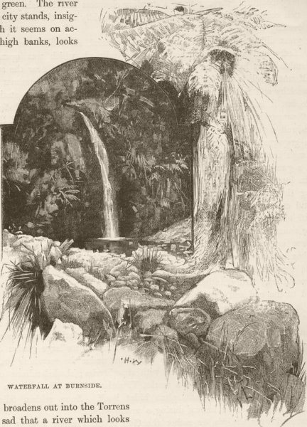 Associate Product AUSTRALIA. Mount Lofty. Waterfall, Burnside 1890 old antique print picture