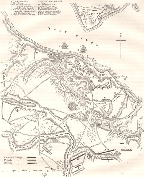 Associate Product VIRGINIA. Plan of Yorktown c1880 old antique vintage map chart