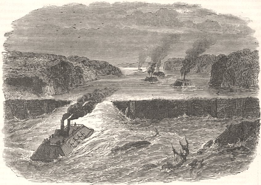 LOUISIANA. Civil War. Bailey's Dam, Red River c1880 old antique print picture
