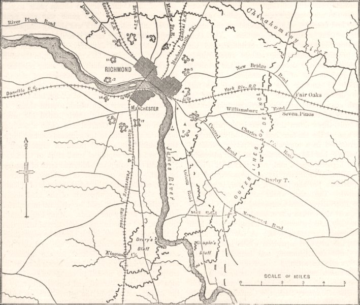 Associate Product VIRGINIA. Civil War. Plan of Richmond & area c1880 old antique map chart