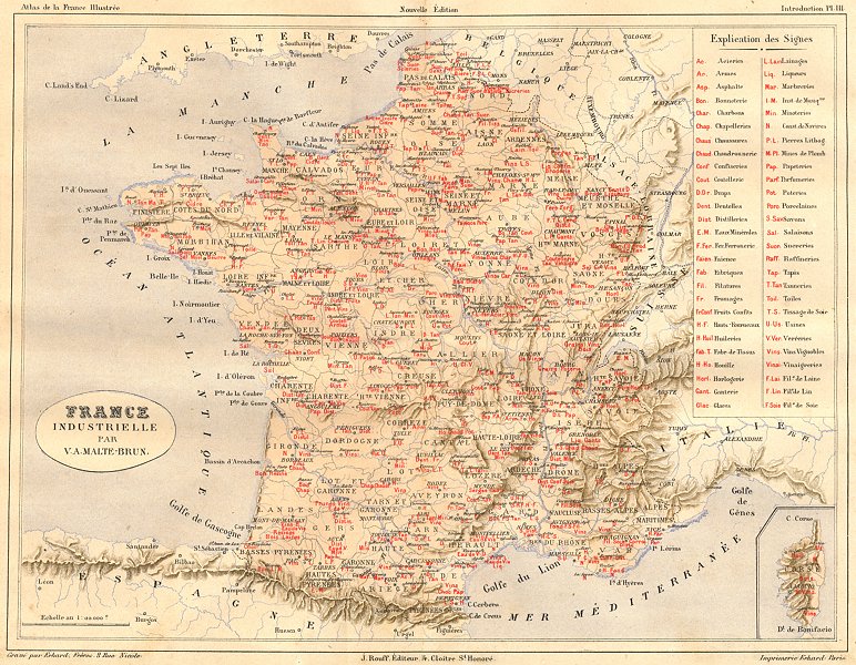 FRANCE. Industrielle 1881 old antique vintage map plan chart