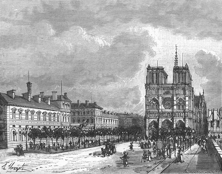 PARIS. Seine. Place Notre-Dame 1883 old antique vintage print picture