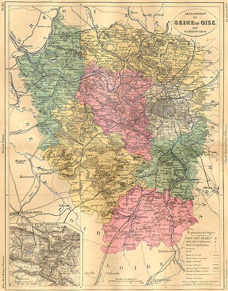 Associate Product FRANCE. Departement de Seine Oise; Versailles 1883 old antique map plan chart