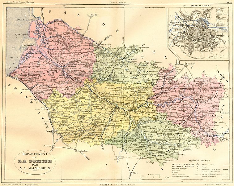 Associate Product SOMME. Departement de; plan D'Amiens 1883 old antique vintage map chart